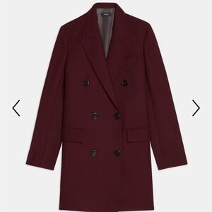 Theory Double-Breasted Burgundy Wool Coat